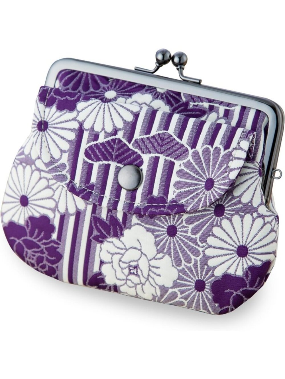 Floral Retro Coin Purse - Purple Kiss-Lock Wallet for Women, Made in Japan